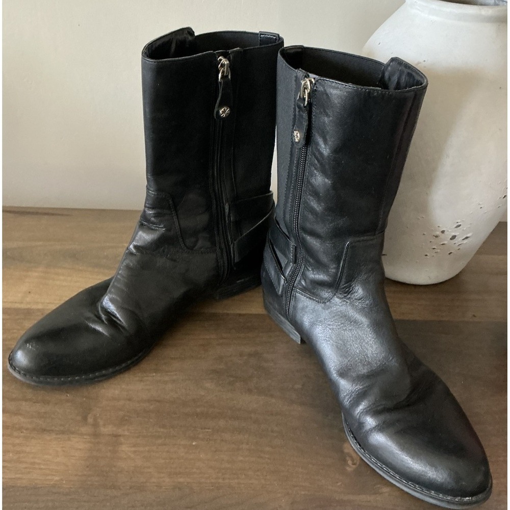 Isaac Mizrahi Black Mid Calf Boots Stretch Panel Zip 8.5